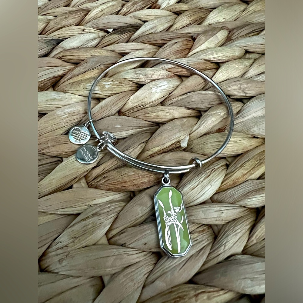 Alex and Ani August Birthflower Gladiolus Aged Silver Charm Bracelet